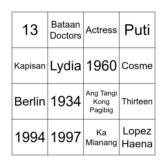 Nanay's Birthday Bingo Card