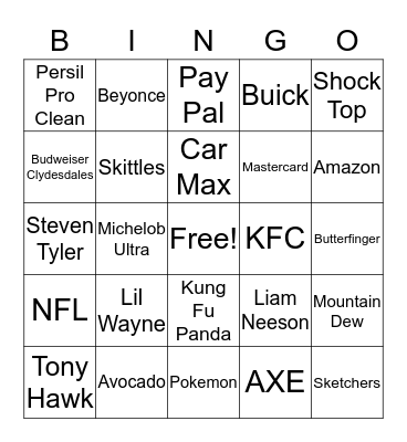 Super Bowl Bingo Card