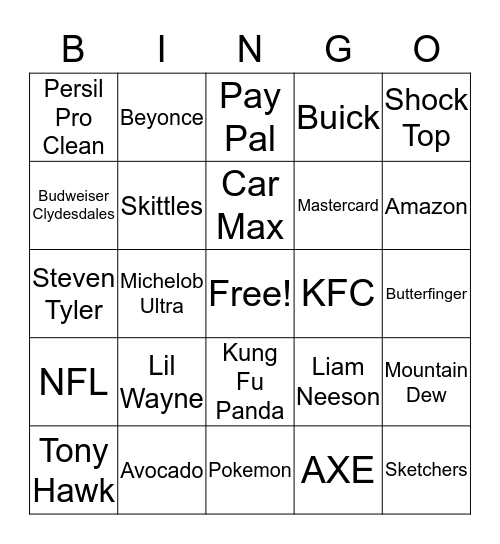 Super Bowl Bingo Card