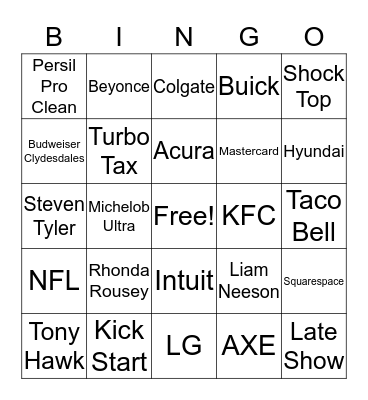 Super Bowl Bingo Card