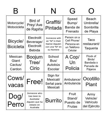 BAJA Road Trip Bingo Card