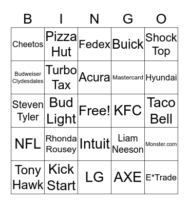 Super Bowl Bingo Card