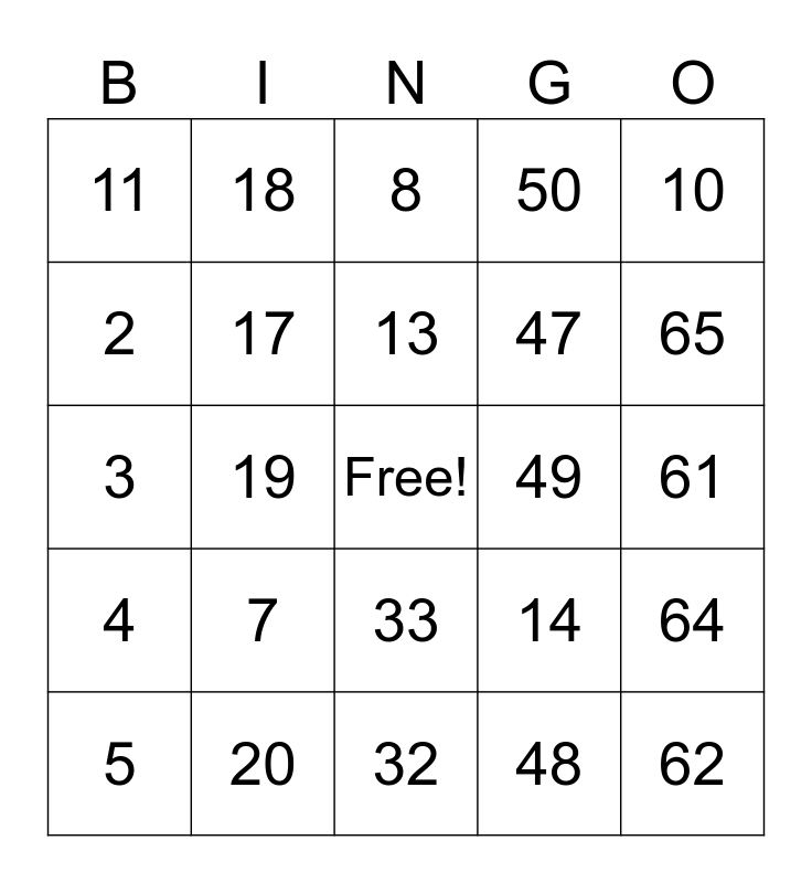 L B BINGO Card