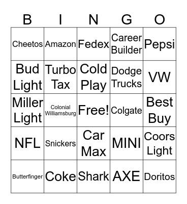 Super Bowl Bingo Card