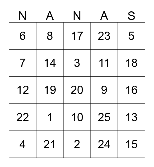 Nama :                                                                                       Bingo Card