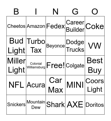 Super Bowl Bingo Card