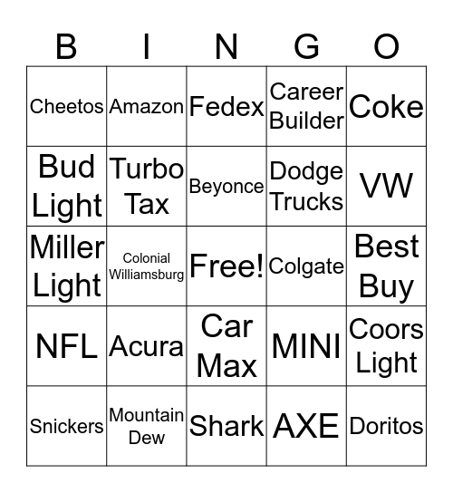 Super Bowl Bingo Card