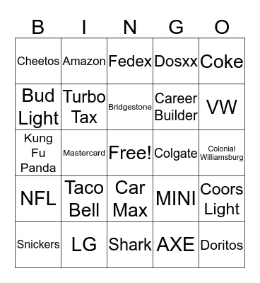 Super Bowl Bingo Card