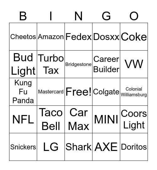 Super Bowl Bingo Card