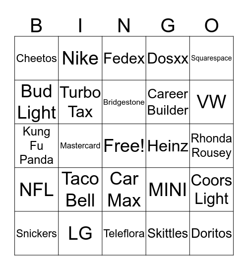 Super Bowl Bingo Card