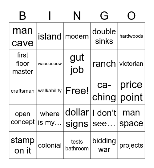 House Hunters Bingo Card