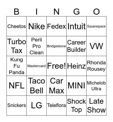 Super Bowl Bingo Card