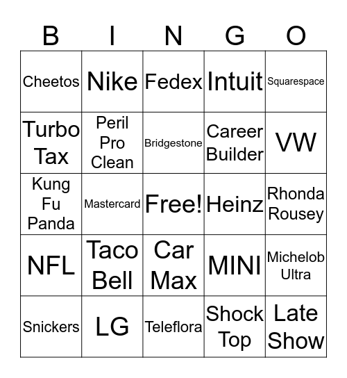 Super Bowl Bingo Card