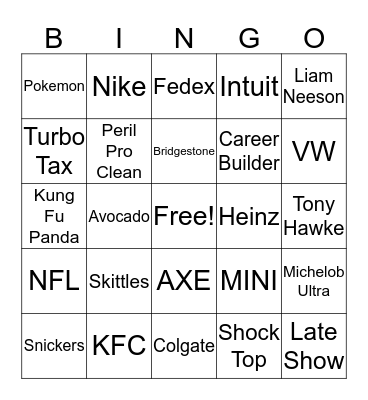 Super Bowl Bingo Card