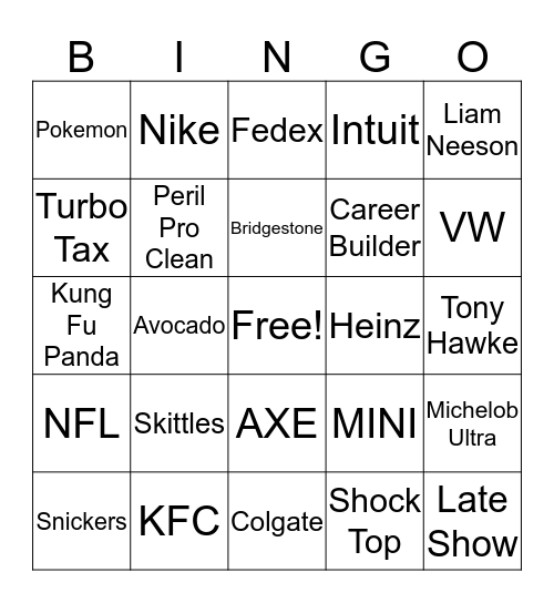 Super Bowl Bingo Card