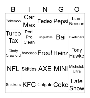 Super Bowl Bingo Card