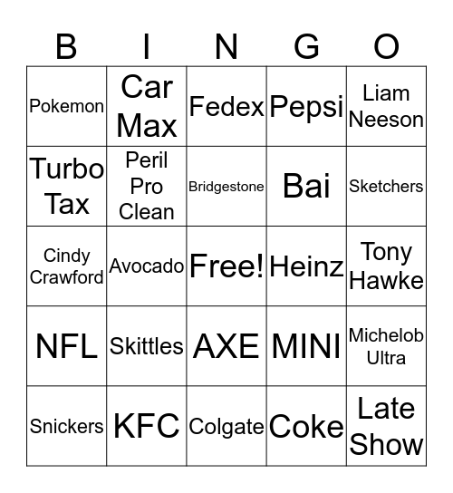 Super Bowl Bingo Card