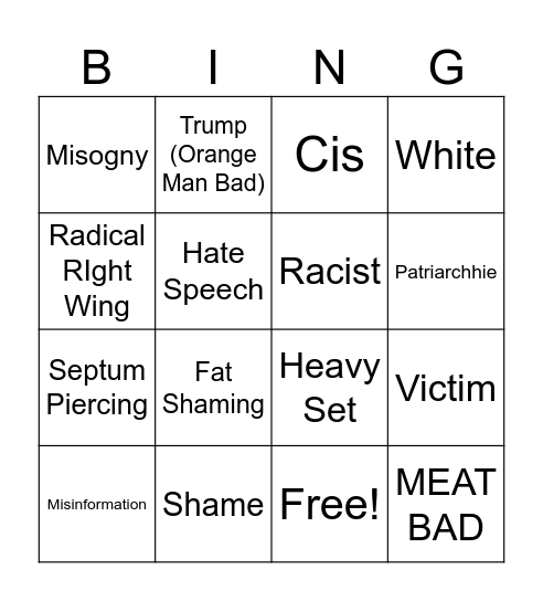 They Trippin, Them Too Bingo Card