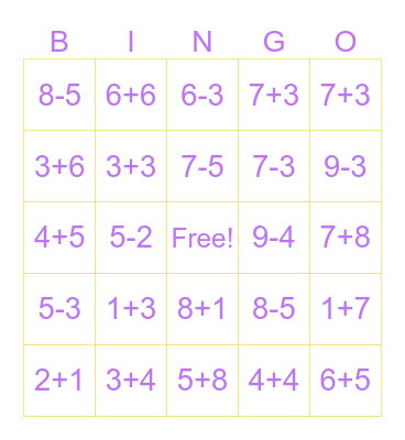 Value from Addition and Subtraction by Kru Don Bingo Card