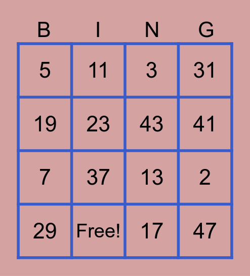 บิงโกจำนวนเฉพาะ Bingo Card