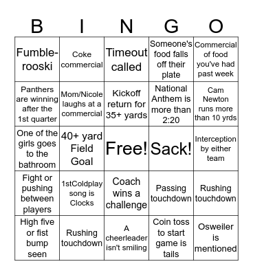 Super Bowl 50 Bingo Card