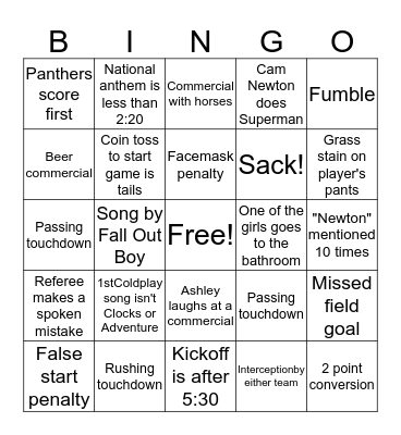 Super Bowl 50 Bingo Card