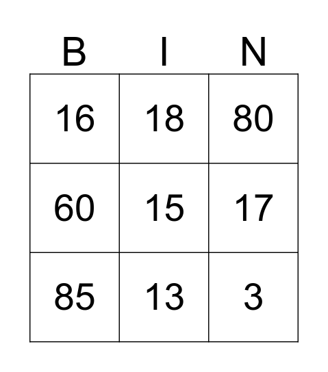Banzai Y7 Bingo Card