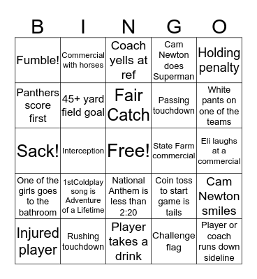 Super Bowl 50 Bingo Card