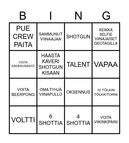 VIINAJAISET 2023 Bingo Card