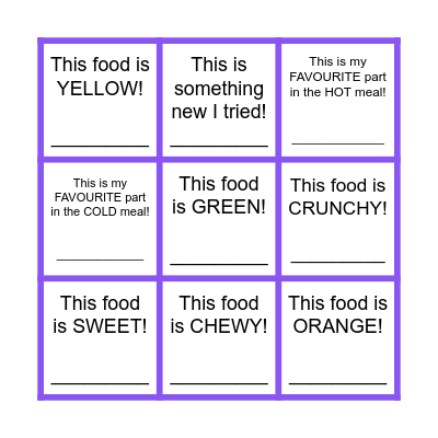 Tasty Bingo! What did you try this term? Bingo Card