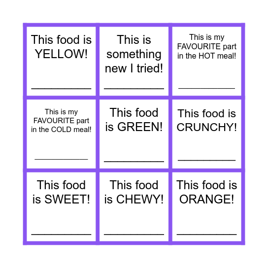 Tasty Bingo! What did you try this term? Bingo Card