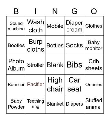 Suha’s Baby Shower Bingo Card