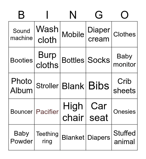 Suha’s Baby Shower Bingo Card