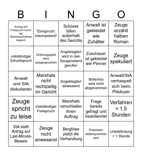 Gerichtsbingo Card