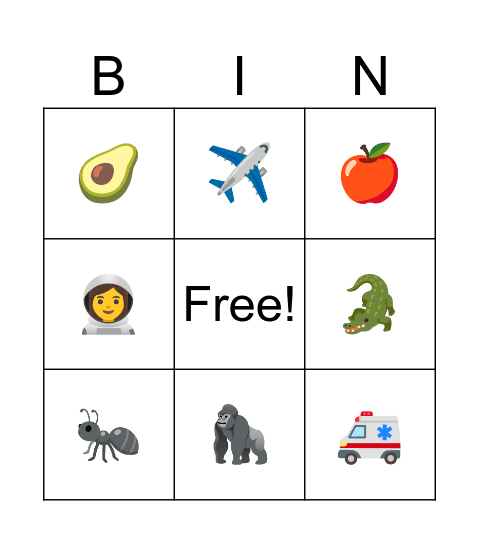 Letter a bingo Card