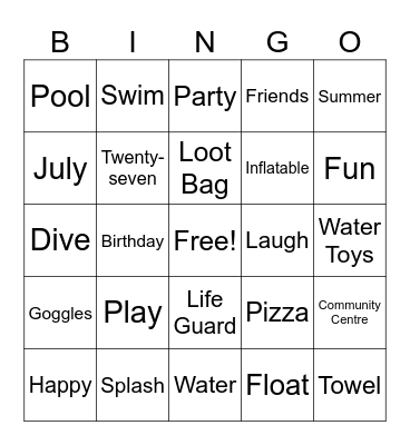 Theo's 9! Birthday Pool Party Bingo Card