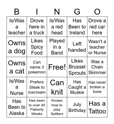 Word People Bingo Card