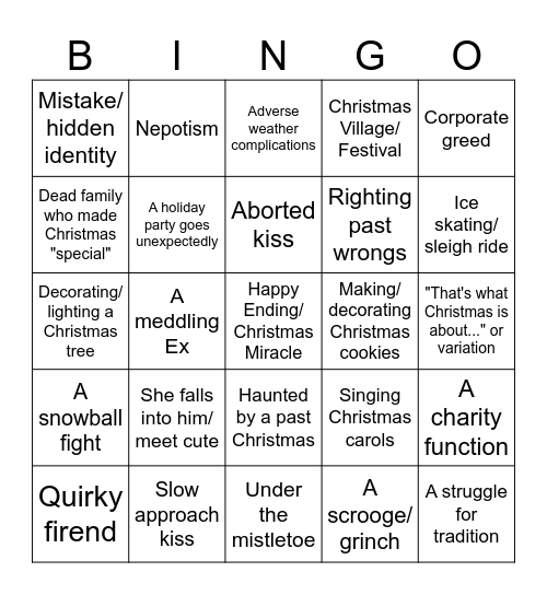 Hallmark Christmas Bingo Card