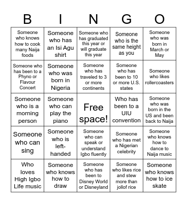 Find a different person for each square! Bingo Card