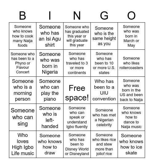 Find a different person for each square! Bingo Card