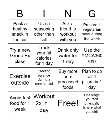 HEALTHY BALANCE Bingo Card