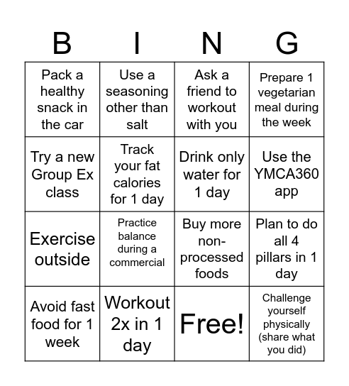 HEALTHY BALANCE Bingo Card