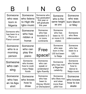 Find a different person for each square! Bingo Card