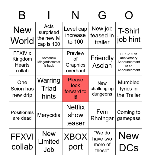 NA FFXIV FanFest Bingo Card