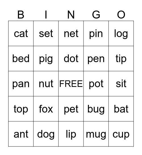 ENGLISH CLASS BINGO Card