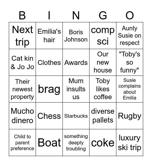 Mustard Toast Bingo Card