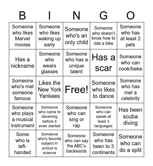 Human Bingo Card