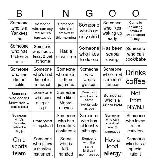 Human Bingo Card