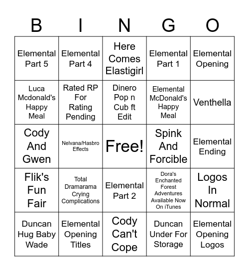 PARAMOUNT ELEMENTAL STAY TUNED FOR A SPECIAL PRESENTATION AFTER THE MOVIE Bingo Card