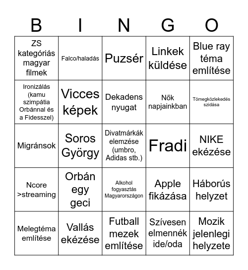 Kónya Szilárd bingó Bingo Card